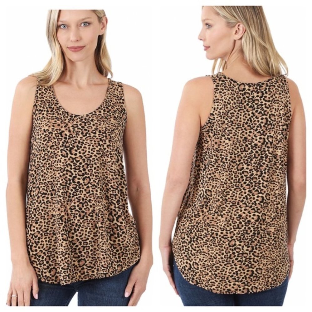 Camel Leopard Print Tank Top